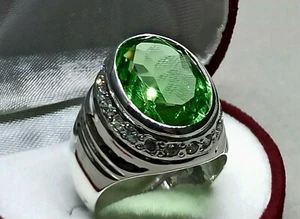 Oval Cut 18 Ct Deep Green Peridot Sterling Silver 925 Handmade Beryl Women Ring - Picture 1 of 12