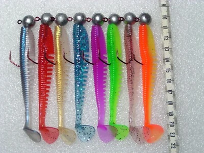 8 Stück Breitschwanz Gummifische 11cm mit VMC Haken 3/0, Zander, Hecht, Dorsch - Bild 1 von 2