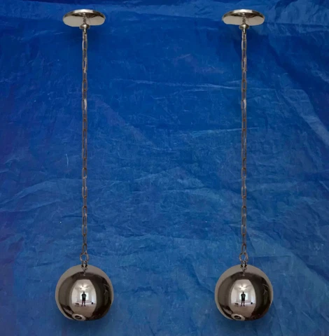 35" Long Wired Pair Chrome Pendant Light Mid Century Modern 30A Cover