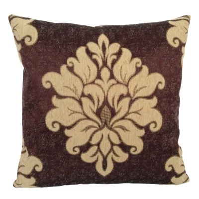 Satin Gold Effect Damask 18x18 Purple Decorative/Throw Pillow Case/Cushion Cover - Image 1 of 4