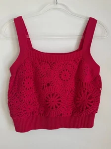 Camiseta sin mangas House of Harlow 1960 punto acanalado detalle ganchillo talla mediana rosa - Imagen 1 de 4
