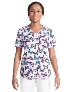 Scrub Star Womens Colorful Butterflies Print Scrub Top Size Medium Light Purple - Picture 1 of 5