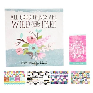 2025 Wall Calendar Wild and Free Monthly Calendar with 250+ Organizer Stickers - Picture 1 of 7
