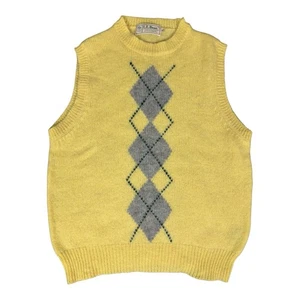 LL Bean Shetland Wool Argyle Sweater Vest Size 38 US Medium Yellow Vintage - Picture 1 of 9