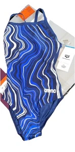 Damen Arena Badeanzug Blau Marmoriert Racerback Größe 28 Neu Mit Etikett NEU - Bild 1 von 4