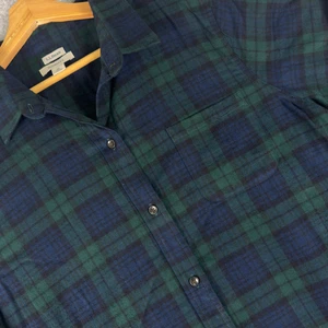 LL Bean Flannel Shirt Women XL Tartan Plaid Fleece Lined Green / Dark Blue - Picture 1 of 8