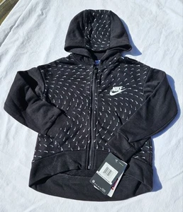 Nike Youth Little Girls Essential Zip Up Hoodie Black/ White Size 4 NWT - Picture 1 of 8