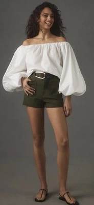 NUEVO CON ETIQUETAS Pantalones Cortos Anthropologie Maeve Colette Acebo Verde Ejército Pantalones Cortos Pequeños 26P!! Foto 1 de 4