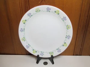 Corelle Glass Forget Me Not White 10 1/4" Dinner Plate Purple Yellow Flowers - Picture 1 of 5