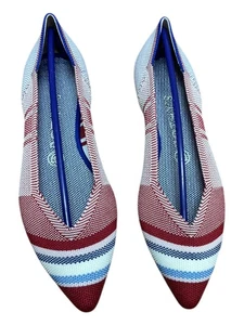 Rothy's Varsity Stripe Flats Red White Blue Pointed Toe Knit Shoes Womens Sz 8.5 - Picture 1 of 16