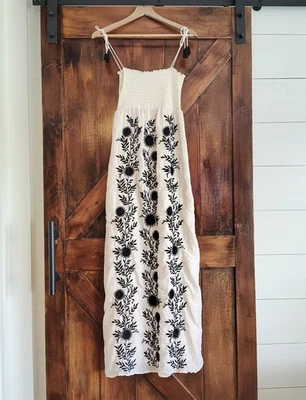 Maxi Vestido Juicy Couture Seda Bordado Calado Boho Festival Borla Pequeño Foto 1 de 4