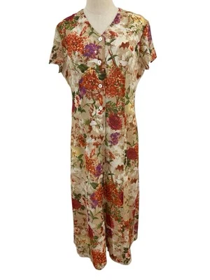 Vtg 90s Cold water Creek Silk Floral Maxi Dress Tie Back Button Front Cottage 10 - Image 1 of 4