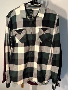 Vans Tailored Fit grün, weiß & schwarz Flanell Langarm Knopfleiste Gr. Lrg - Bild 1 von 7