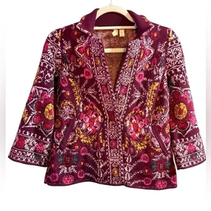 Chaqueta Suéter Anthropologie Moth Roja Multi Payton Jacquard Talla XXS - Imagen 1 de 11