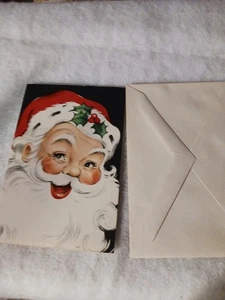 VINTAGE UNBENUTZTE 5X3,5" WEIHNACHTSMANN GESICHT WEIHNACHTSKARTE mit UMSCHLAG - MARKENLOS HERGESTELLT IN DEN USA - Bild 1 von 12