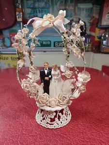 True Vintage 40er 50er Mid Century Hochzeitstorte Topper Art Deco MCM Braut Bräutigam - Bild 1 von 15