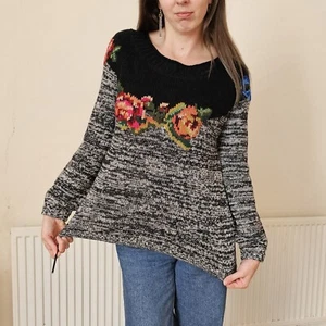 £220 Twinset jumper gorgeous 70% Wool cotton Black Grey floral size M 10 12 - Picture 1 of 9