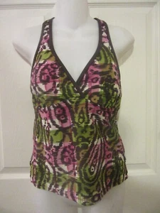 *NEW* ATHLETA STANDUP 3 WAY TANKINI TOP RACERBACK PAISLEY PLAID~MEDIUM - Picture 1 of 4