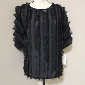 anthropologie CALLIGRAPHIE M Black Frayed Fringe Goth Boho Festival Western Top - Picture 1 of 13