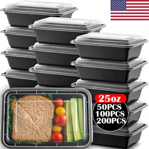 Meal Prep Plastic Microwavable Food Storage Containers with Lids 25oz Lunch Boxe - Picture 1 of 20