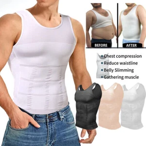MENS SLIMMING Body Shaper VEST Slim Chest Belly Waist Boobs Compression T-Shirt - Picture 1 of 14
