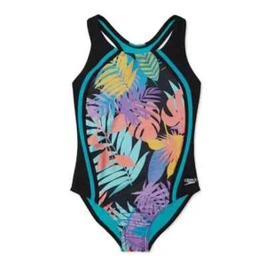 Speedo L84020 Girls Tropical Print Sport Splice Racerback One Piece Size 8 - Picture 1 of 4