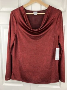 NEW Chico’s Size 1 Cowl Neck Top Blouse Red Glitter Holiday - Picture 1 of 7