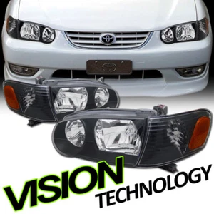 For 01-02 Corolla JDM Blk Clear Headlights Headlamps+Parking Corner Amber 4pc K2 - Picture 1 of 2