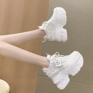 Women Casual Platform Shoes Hidden Wedge Heel Lace Up Sneakers Punk Sport Shoes - Picture 1 of 14