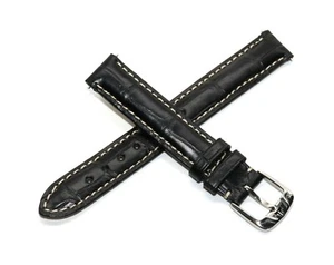 Cinturino orologio Jacques Lemans 14MM vera pelle di alligatore NERO cuciture bianche - Foto 1 di 5