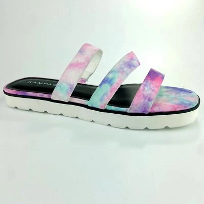 Sandalias Rampage Ally con tiras talla 8 rosa púrpura tie dye forma plana punta abierta Foto 1 de 4