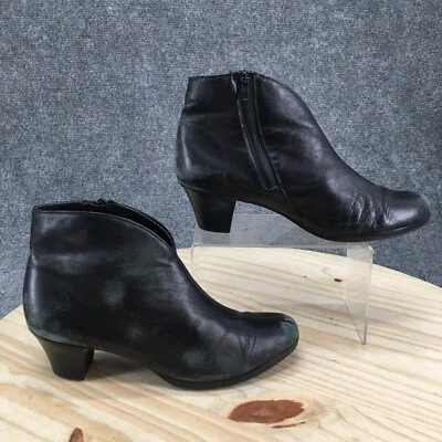 Munro Boots Womens 9.5 M Robyn Ankle Bootie Black Leather Side Zip Block Heels - Image 1 of 4