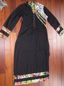Women's Handmade Colorful Flower Maxi Dress Small Side Splits Long Sleeves - Picture 1 of 7