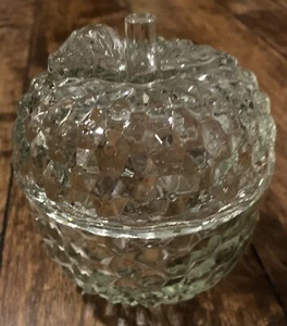 Vintage Jeanette Clear Diamond Cut Lidded Apple Candy Dish - Picture 1 of 6