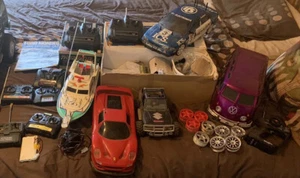 R/C JOB LOT CARS, VAN, JEEPS AND BOAT With Spares - Picture 1 of 7