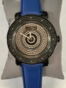 King Master Men's Diamond Black and Gold Dial Blue Leather Strap Watch - Picture 1 of 1