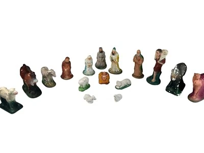 Belén Navidad Vintage Tiza Composición Yeso Colorido 16 Piezas Foto 1 de 4