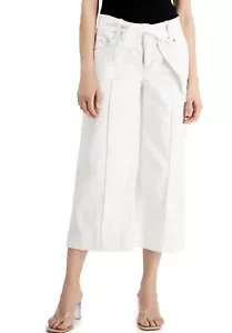 INC Wide Leg Highwaist Stretchy Tie-Waist Culotte Cropped Belted Pants White 8 - Picture 1 of 16
