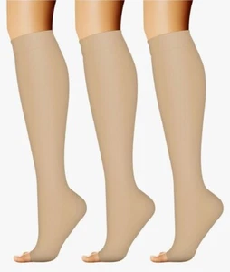 CHARMKING 3 Pairs Open Toe Compression Socks Biege Size: S-M Unisex - Picture 1 of 1