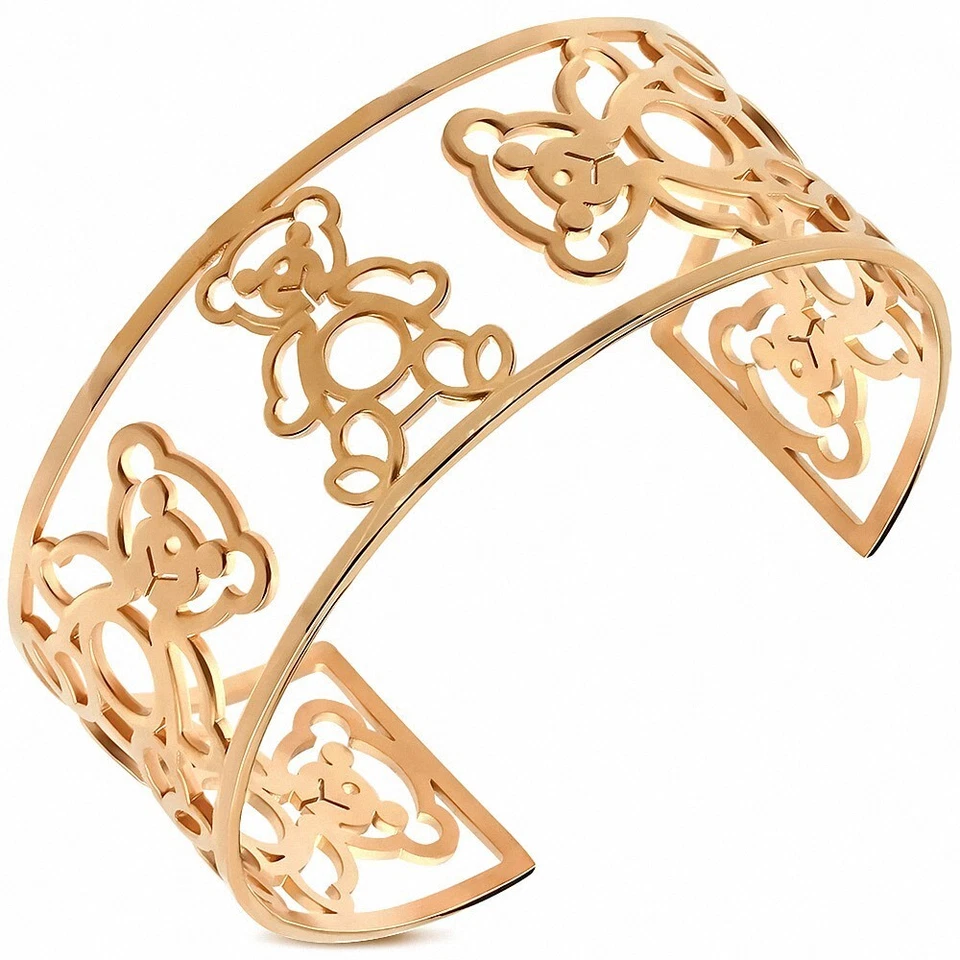 Bracelet manchette en dentelle en acier inoxydable plaqué de couleur or rose / r - Photo 1/1