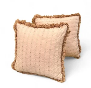 2er Set Rosegold 20x20" Kissen Fransen klein gelb Blumen bestickt - Bild 1 von 7