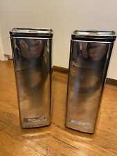 2 Vtg MCM Lincoln Beautyware Chrome Sugar Flour Wedge Shaped Canisters Wood Knob