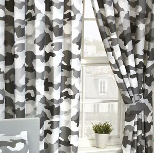 Gris Ejército Camuflaje Forrado Cortinas Niños Dormitorio 168cm x 183cm - Imagen 1 de 4