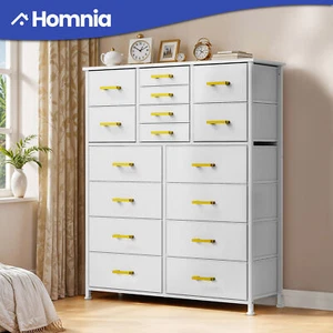 16 White Drawers Dresser Tall Tower Organizer Chest of Cabinet Metal Handle Unit - Picture 1 of 10