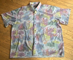 Indygo Smith Baumwollmischung Herren Hawaiihemd Aquarell Kurzarm 2XL Neu - Bild 1 von 7
