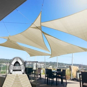 17-48 ft Equilateral Triangle Shade Sail Beige Shelter Cover Backyard Outdoor UV - Picture 1 of 9