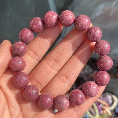 12.8mm Natural Red Rhodonite Quartz Crystal Gemstone Beads Bracelet - Image 1 of 4