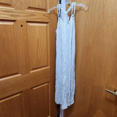 C&C California Striped Maxi Dress Braided Straps Linen Blend White Gray Size S - Image 1 of 4