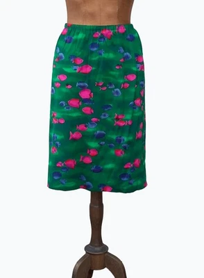 Véritable jupe vintage années 60 excentrique vert poisson stretch jersey longueur genou - UK 8 - Photo 1/4