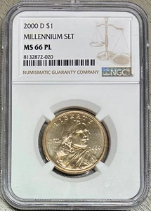 Dólar Sacagawea 2000-D, conjunto Millennium, NGC MS-66 PL - Imagen 1 de 2